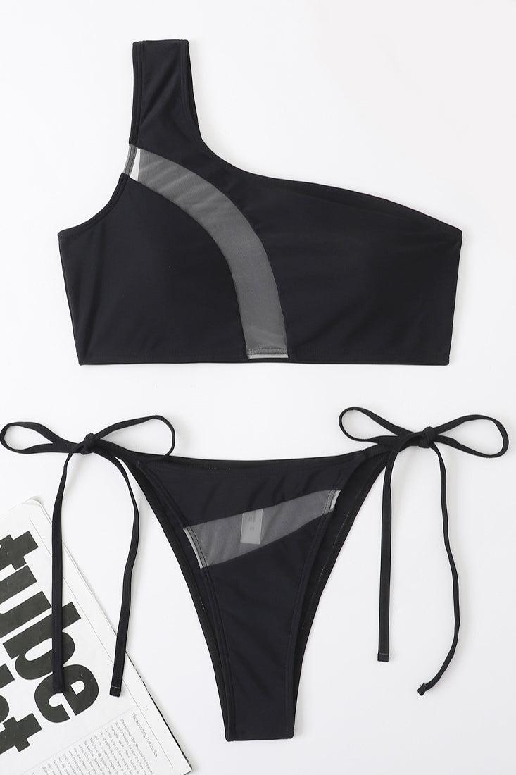 Sexy 2pc Black One Should Bikini With Mesh Cutouts