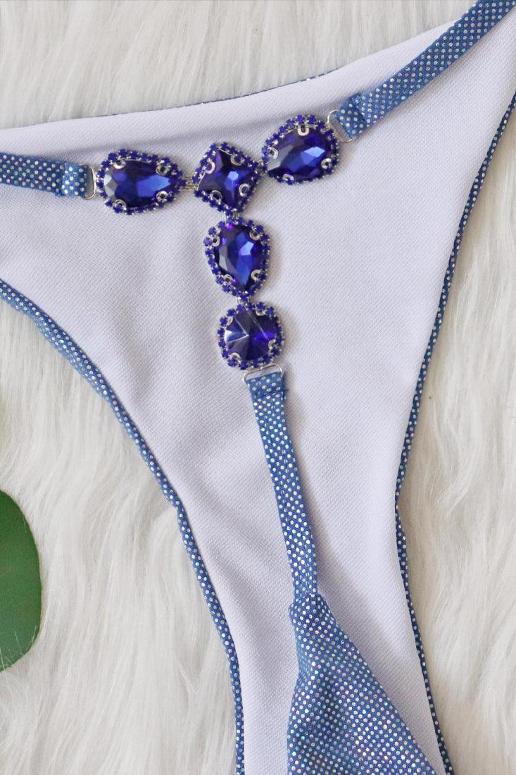 Sexy 2pc Blue Thong Bikini With Gemstones