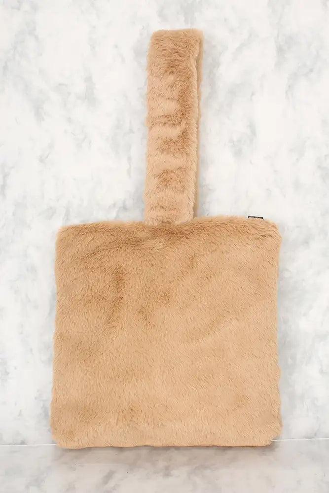 Sexy Beige Faux Fur Mini Tote Bag - Babewear