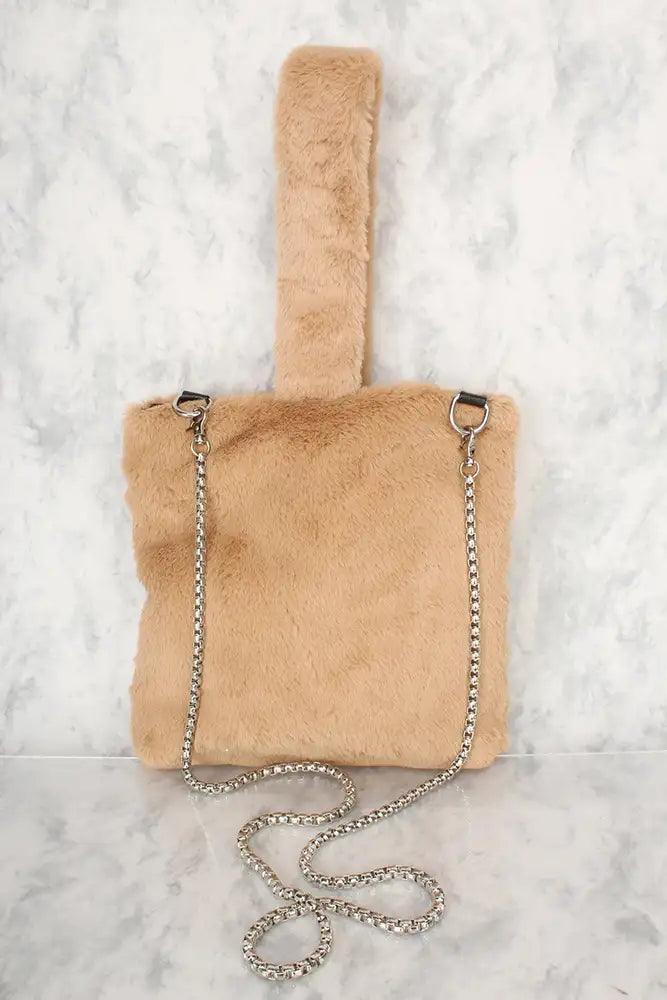 Sexy Beige Faux Fur Mini Tote Bag