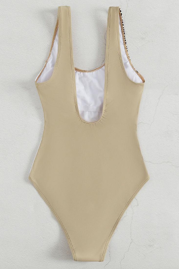 Sexy Beige Snake Print Tri Color Monokini