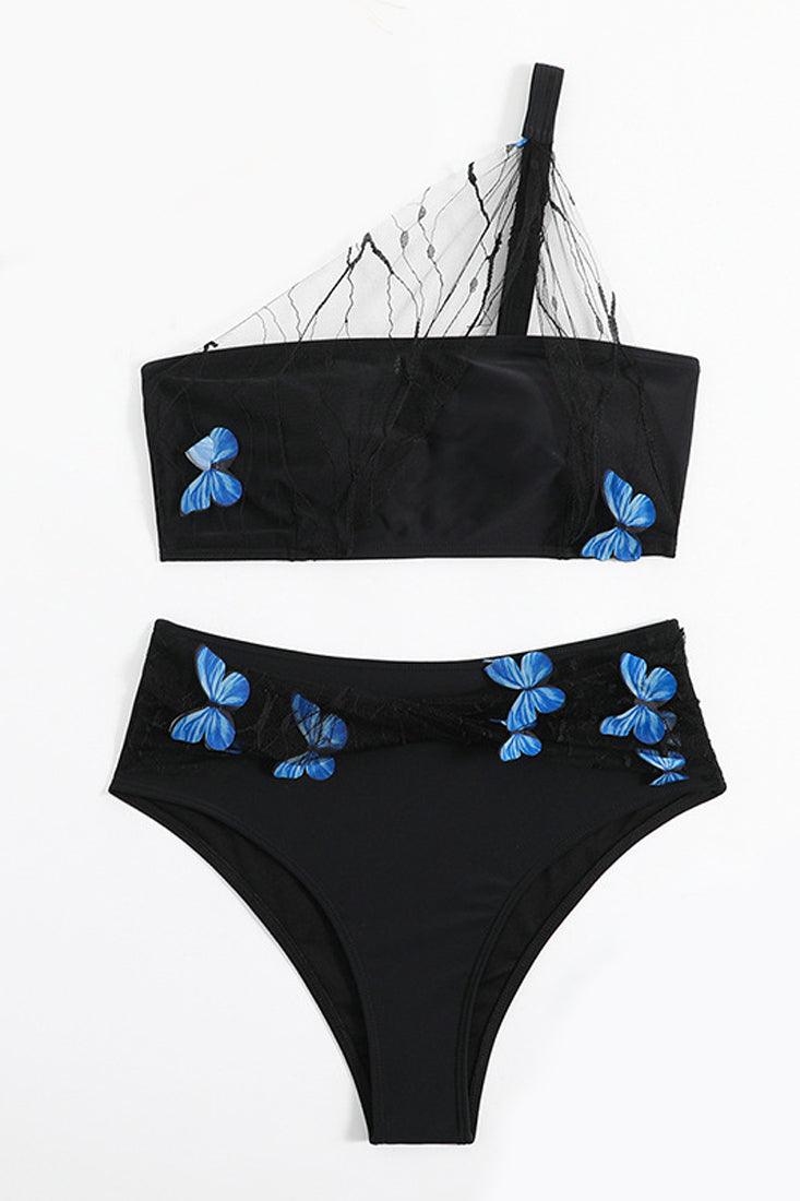 Sexy Black 2pc Bikini With Blue Butterflies