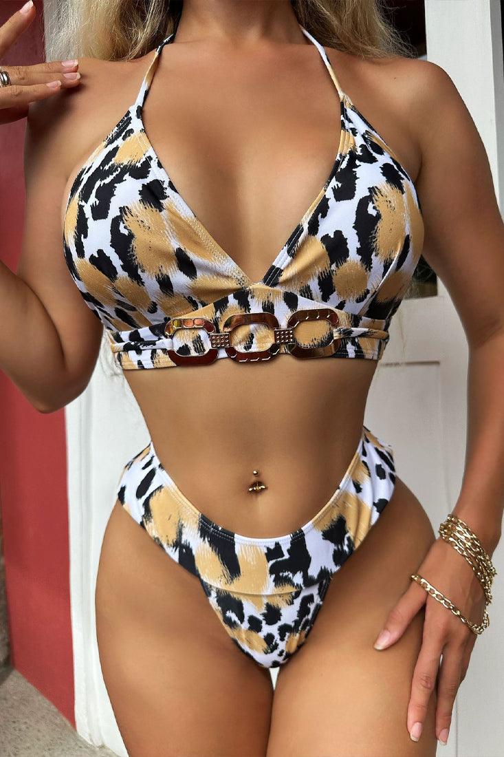 Sexy Black And Tan Leopard Print Cheeky Bikini