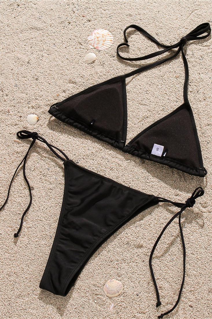 Sexy Black Blinged Out Rhinestone Strappy 2 Pc Swimsuit