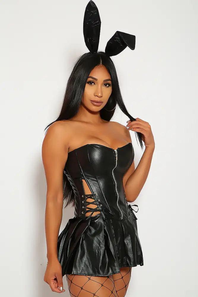 Sexy Black Faux Leather 4 Pc Costume