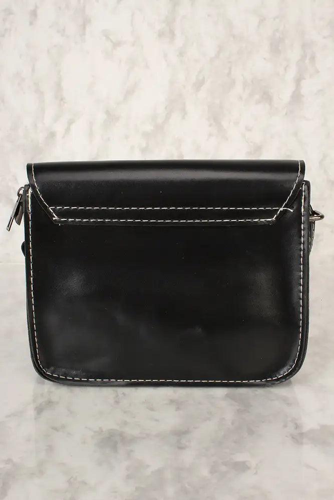 Sexy Black Faux Leather O-Ring Accent Small Shoulder Handbag