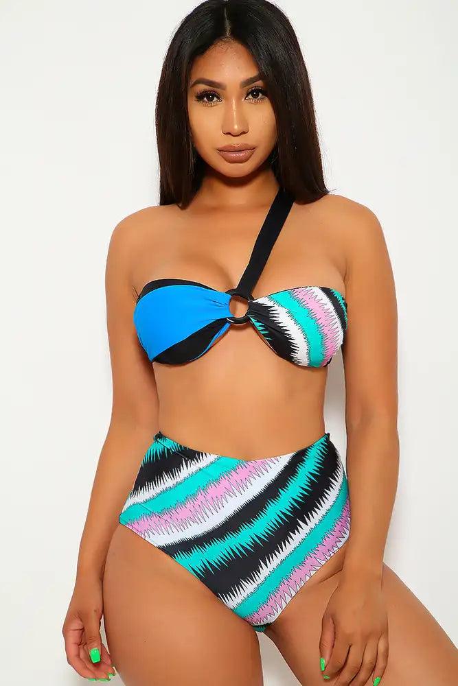 Sexy Black One Shoulder Strap Two Piece Swimsuit