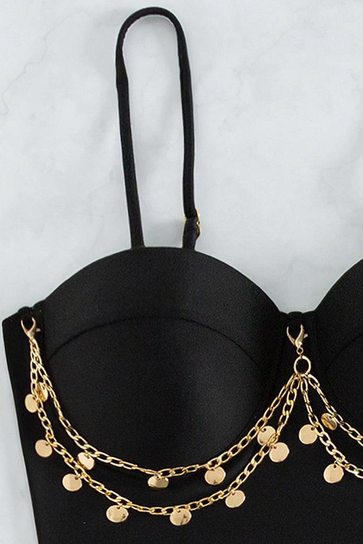 Sexy Black Padded Top 2pc Bikini With Chain Details