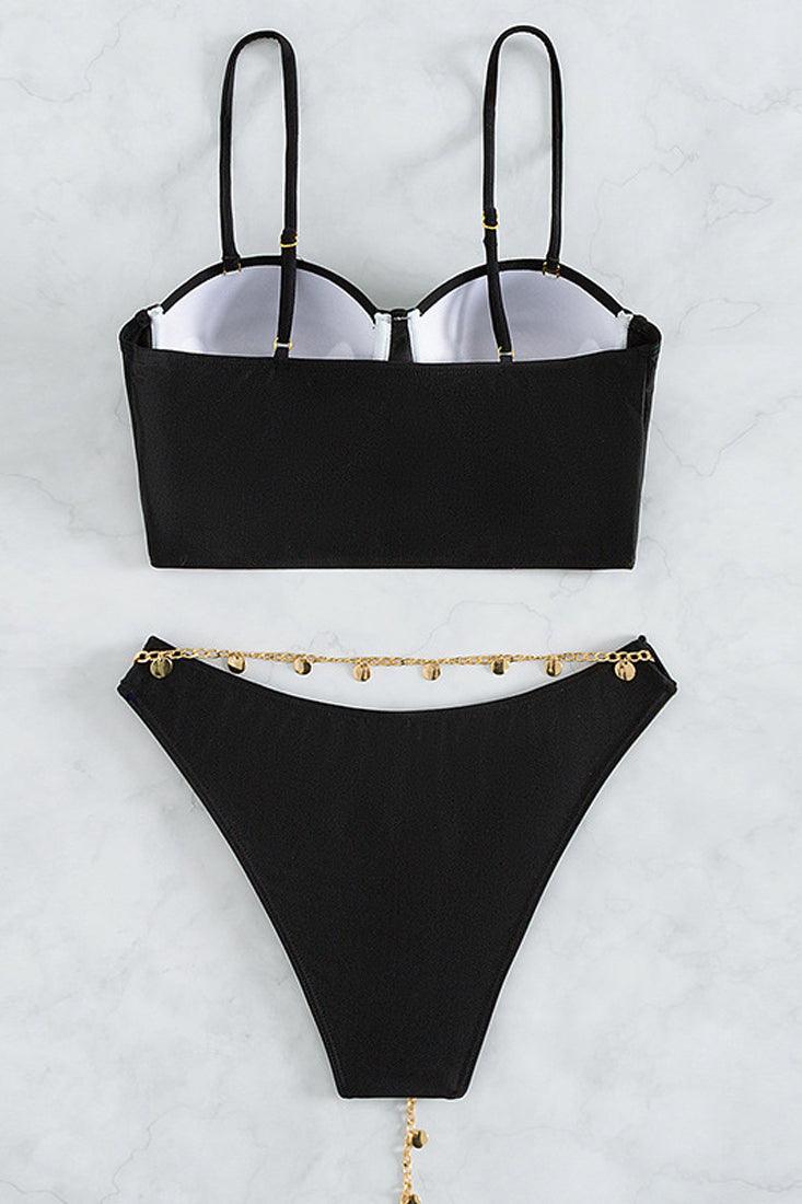 Sexy Black Padded Top 2pc Bikini With Chain Details