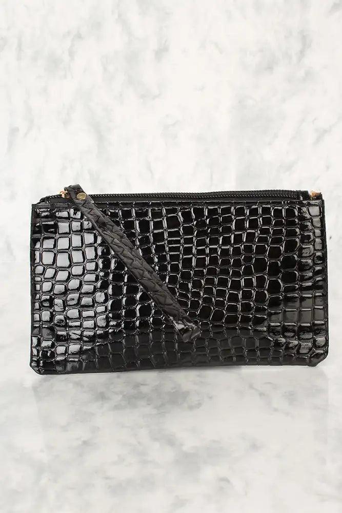 Sexy Black Patent Snake Print Wristlet Purse