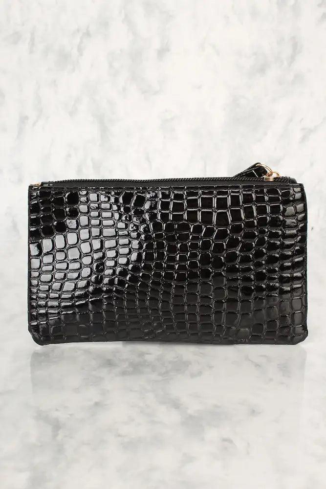 Sexy Black Patent Snake Print Wristlet Purse