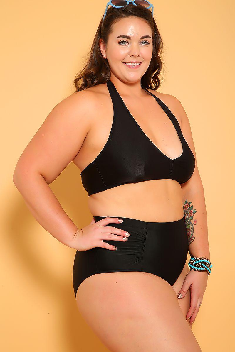 Sexy Black Printed Cutout Plus Size One Piece Swimsuit