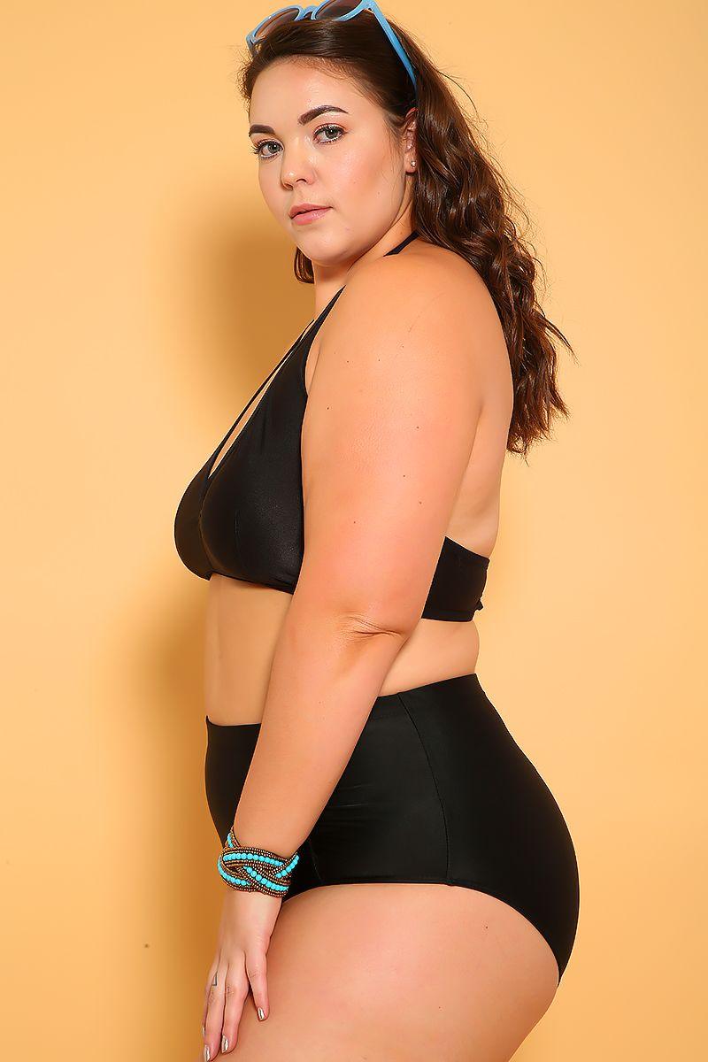 Sexy Black Printed Cutout Plus Size One Piece Swimsuit