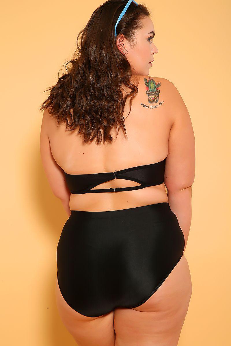 Sexy Black Printed Cutout Plus Size One Piece Swimsuit