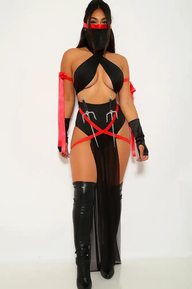 Sexy Black Red Ninja Assassin 5 Piece Halloween Costume - Babewear