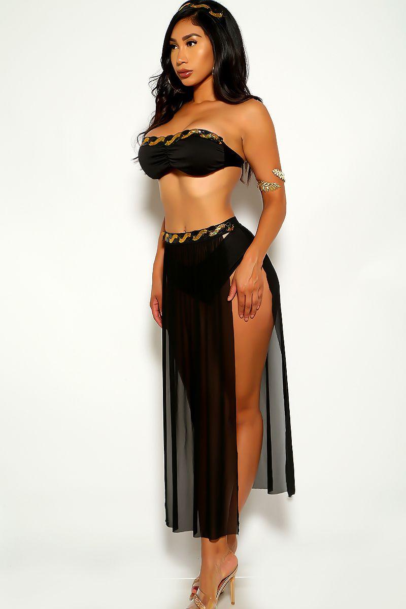 Sexy Black Sequin Cleopatra of the Nile Goddess Costume