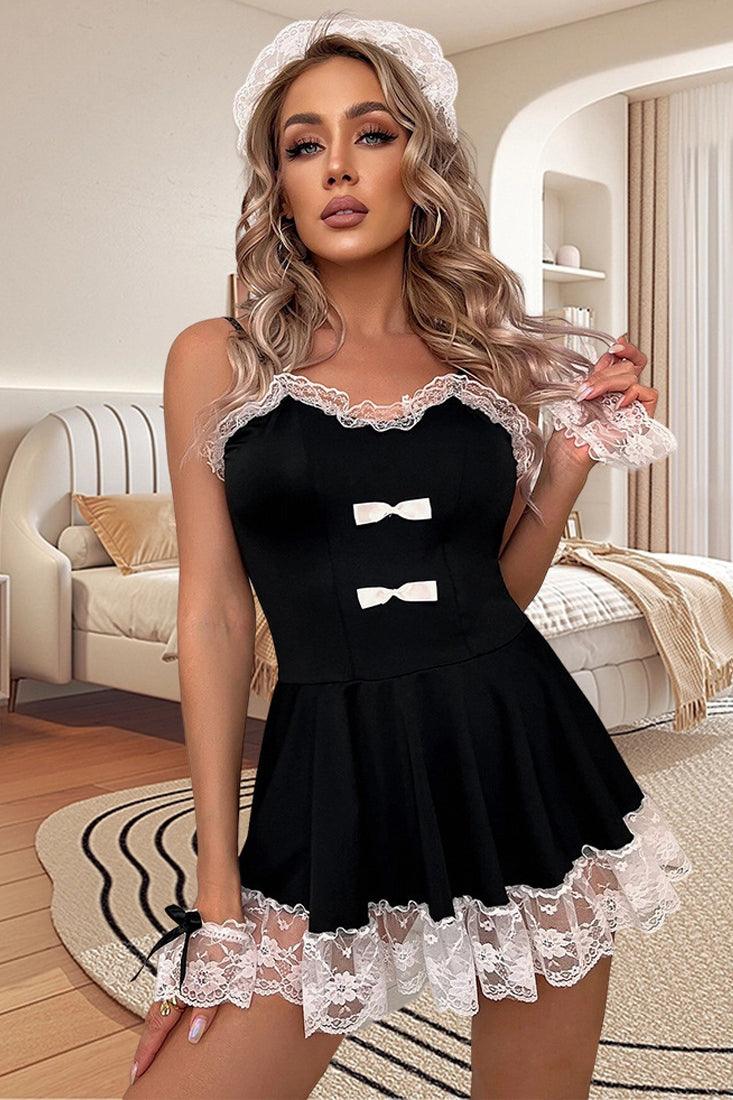 Sexy Black White Lace 4 Pc French Maid Costume