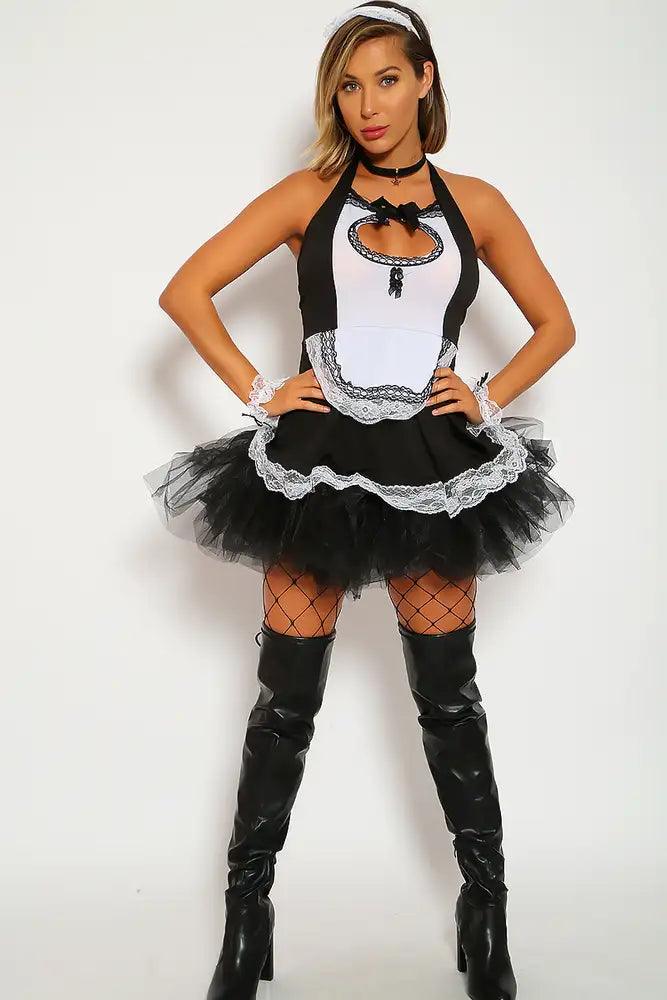 Sexy Black White Maid Costume Four Piece - Babewear