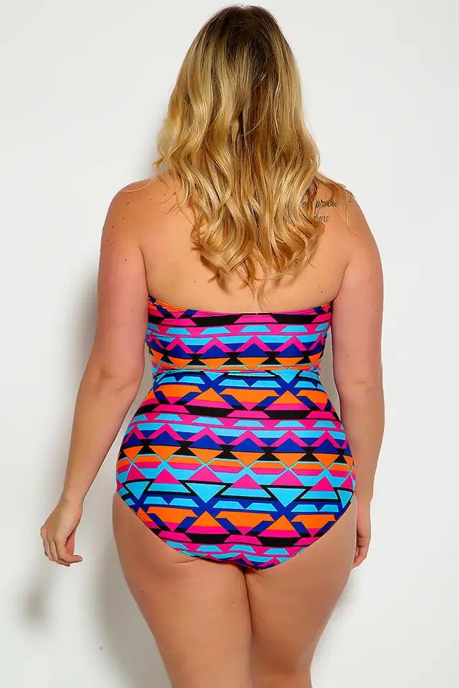 Sexy Blue Magenta Cut Out Halter One Piece Swimsuit