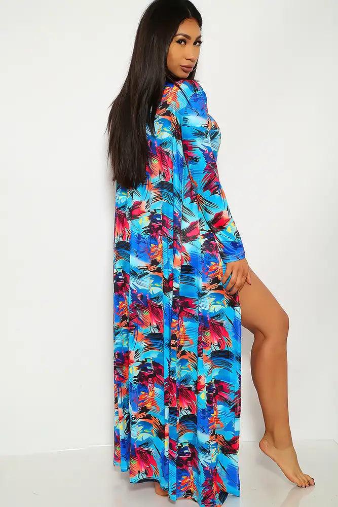 Sexy Blue Purple Graphic Swimsuit Kimono Coverup Matching Set