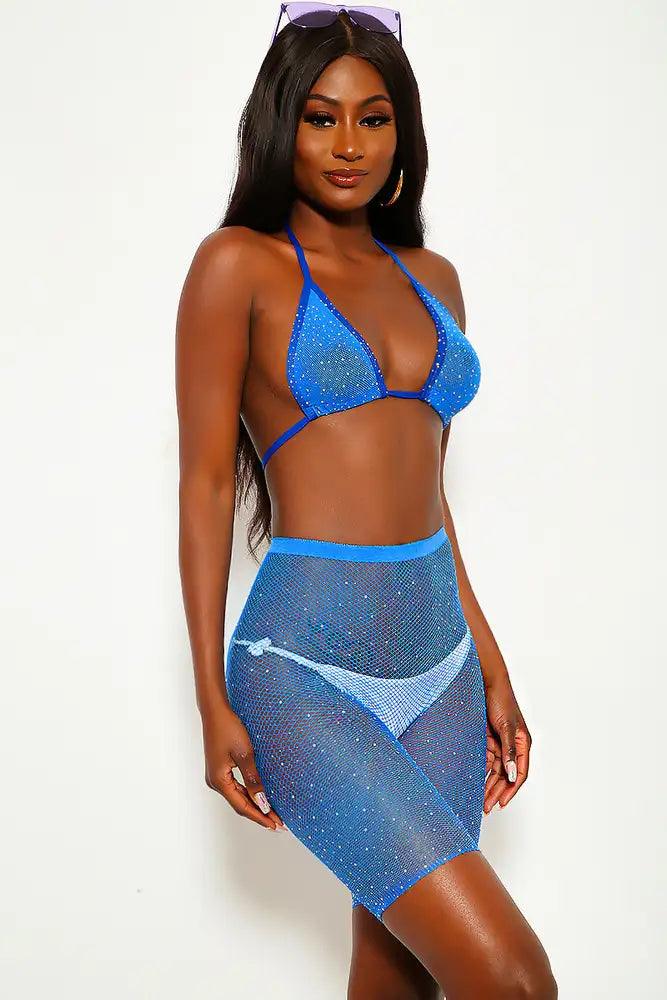 Sexy Blue Sparkle Rhinestone Two Piece Swimsuit