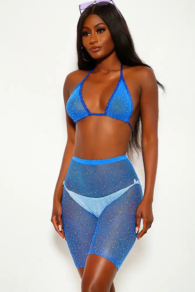 Sexy Blue Sparkle Rhinestone Two Piece Swimsuit