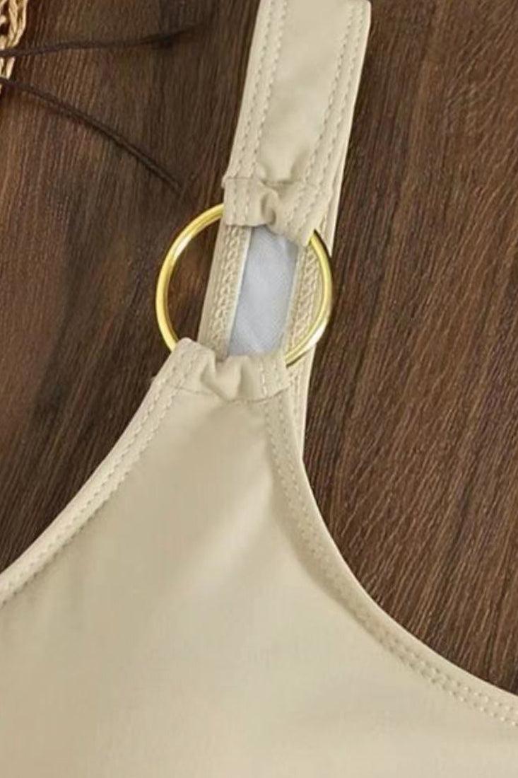 Sexy Cream Gold Ring 2pc Swimsuit