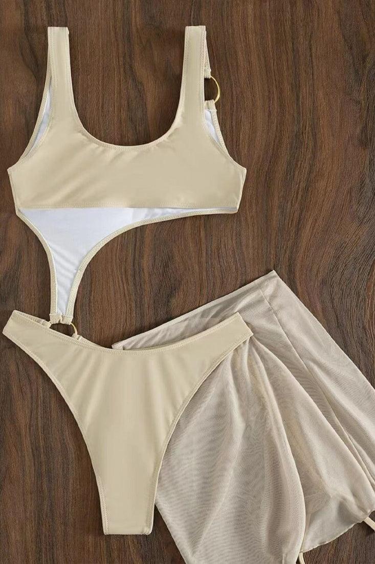 Sexy Cream Gold Ring 2pc Swimsuit