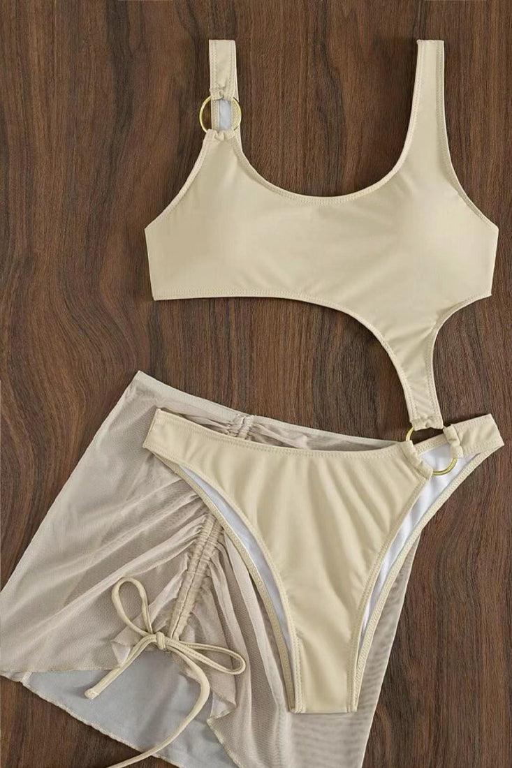 Sexy Cream Gold Ring 2pc Swimsuit