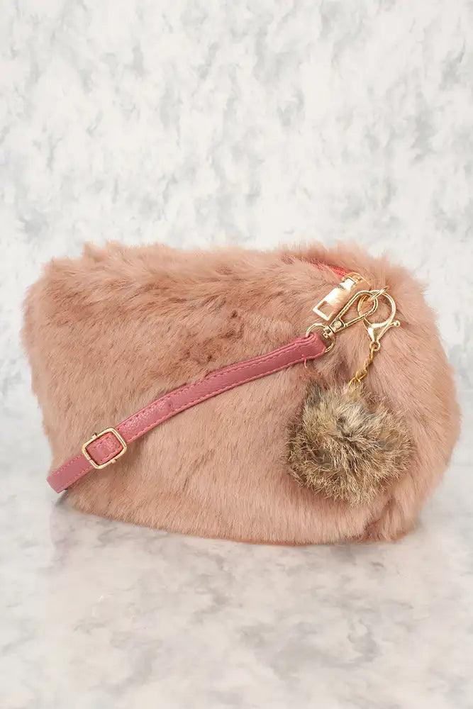 Sexy Dusty Mauve Faux Fur Shoulder Handbag