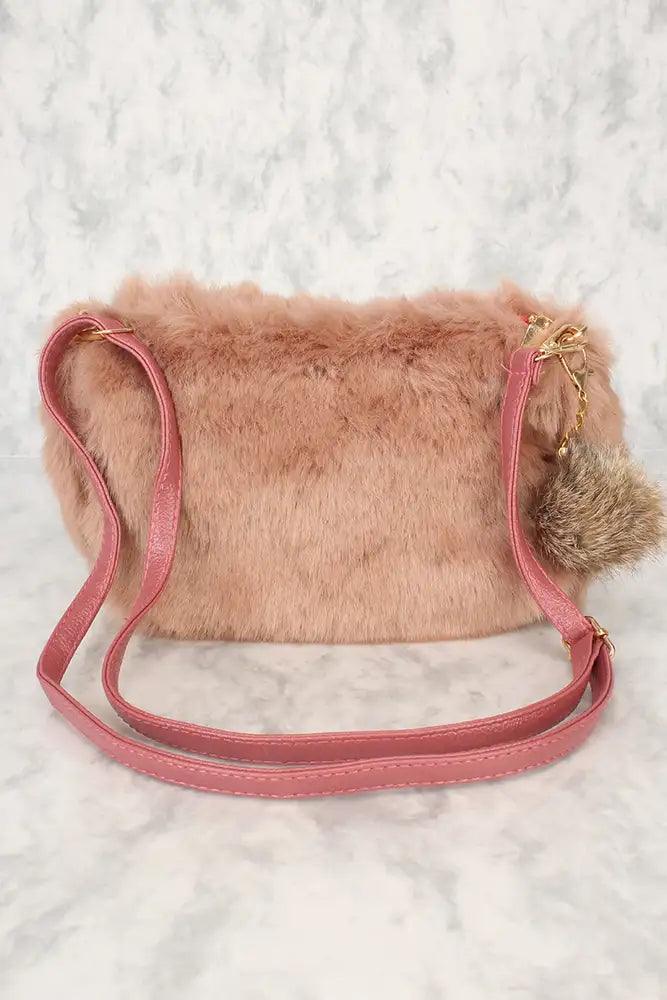 Sexy Dusty Mauve Faux Fur Shoulder Handbag