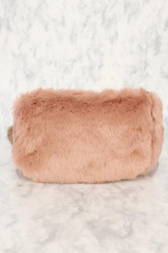 Sexy Dusty Mauve Faux Fur Shoulder Handbag