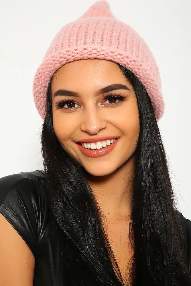 Sexy Dusty Pink Chunky Knit Pointed Beanie