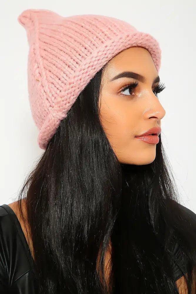 Sexy Dusty Pink Chunky Knit Pointed Beanie