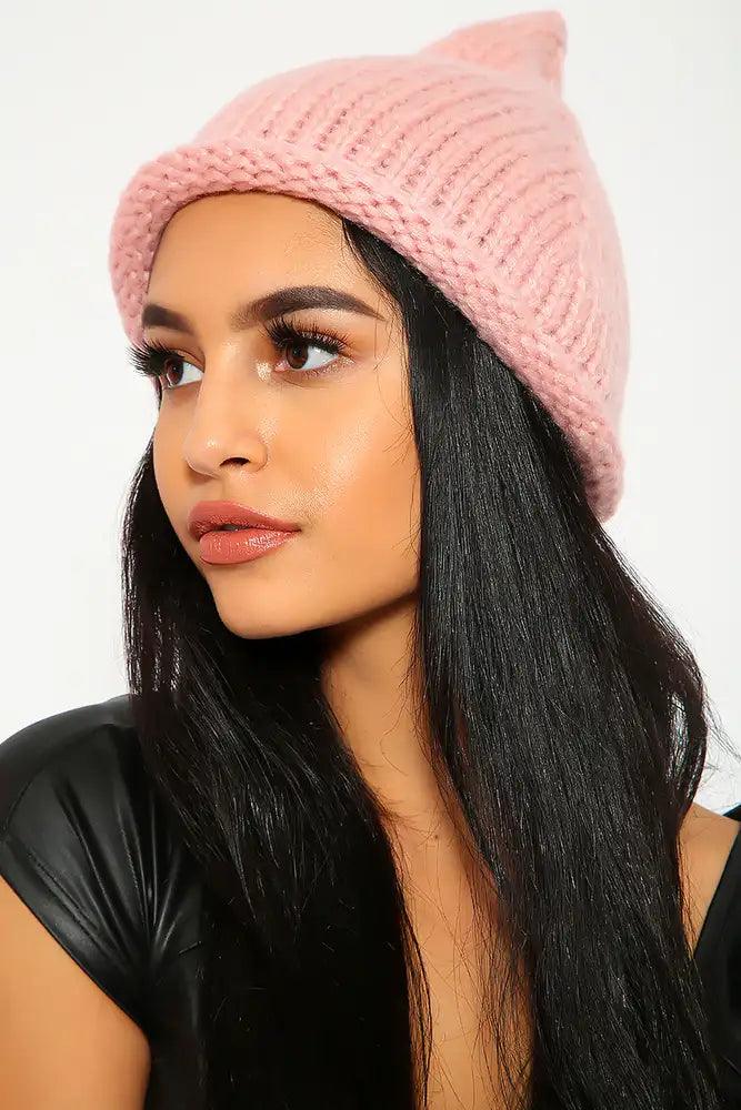 Sexy Dusty Pink Chunky Knit Pointed Beanie