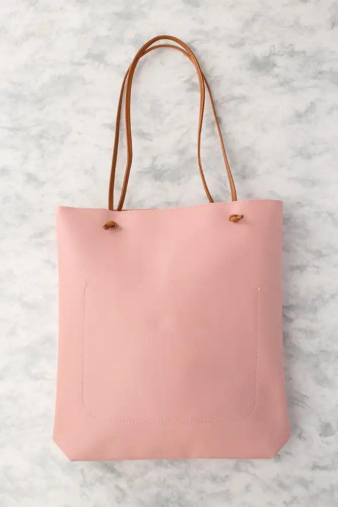 Sexy Dusty Pink Fries Print Casual 2Pc. Tote Handbag