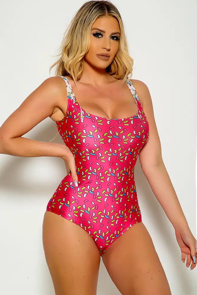 Sexy Fuchsia Jelly Bean Printed One Piece Swimsuit