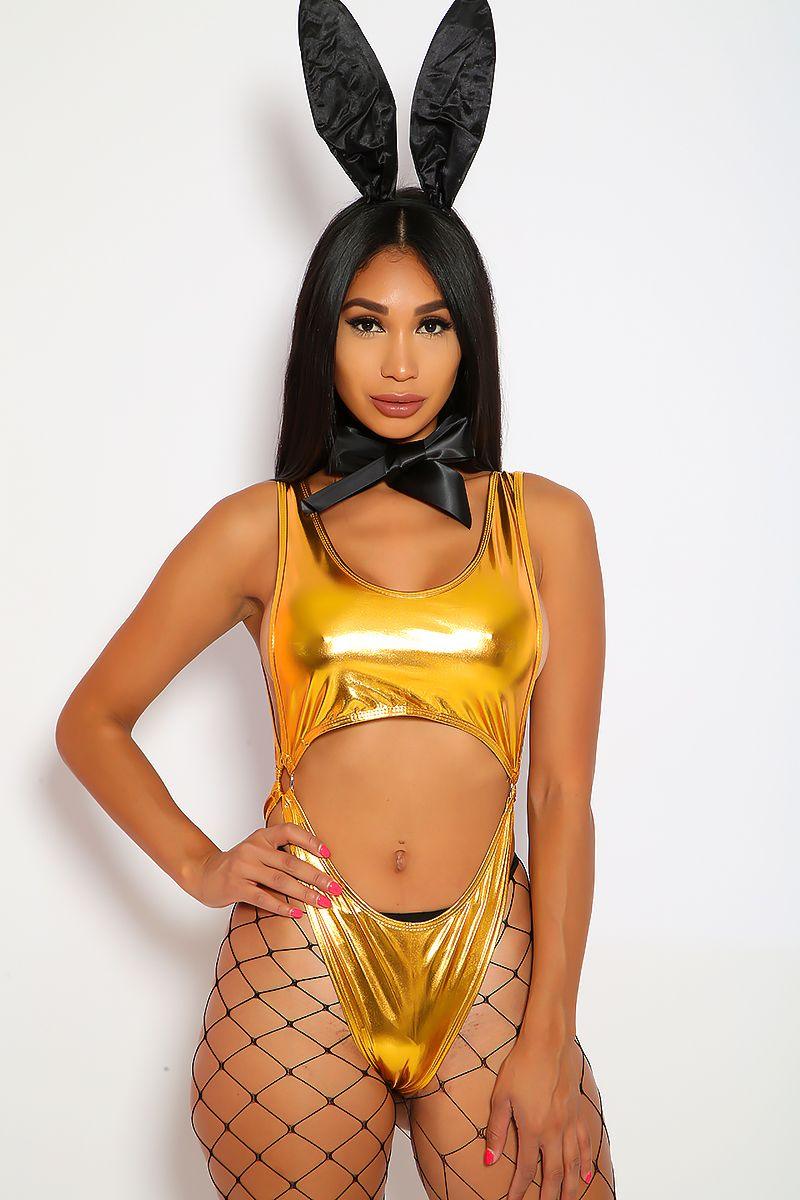 Sexy Gold 3Pc. Metallic Play Bunny Costume