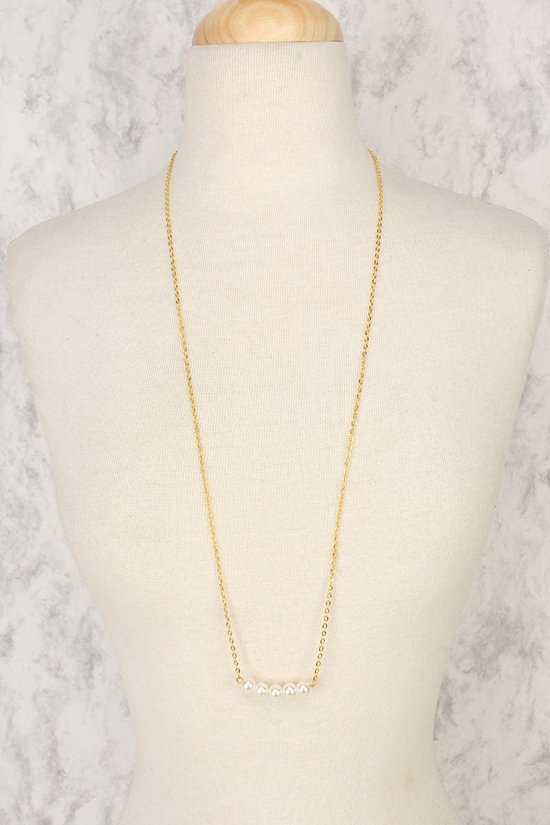 Sexy Gold Polish Chain Pearl Accent Necklace