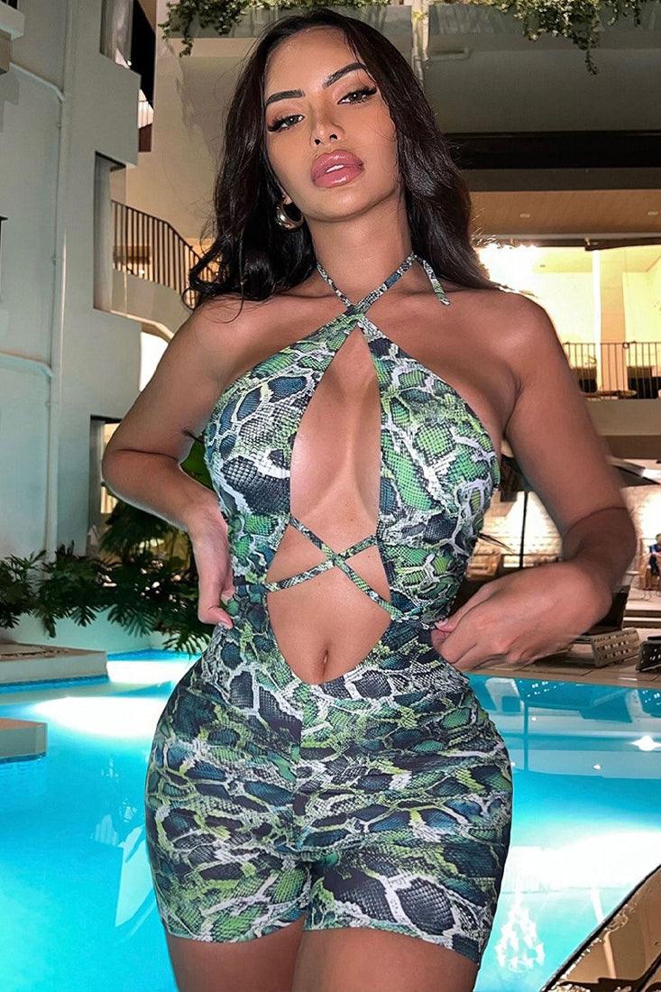 Sexy Green Snake 1pc Romper Swimsuit