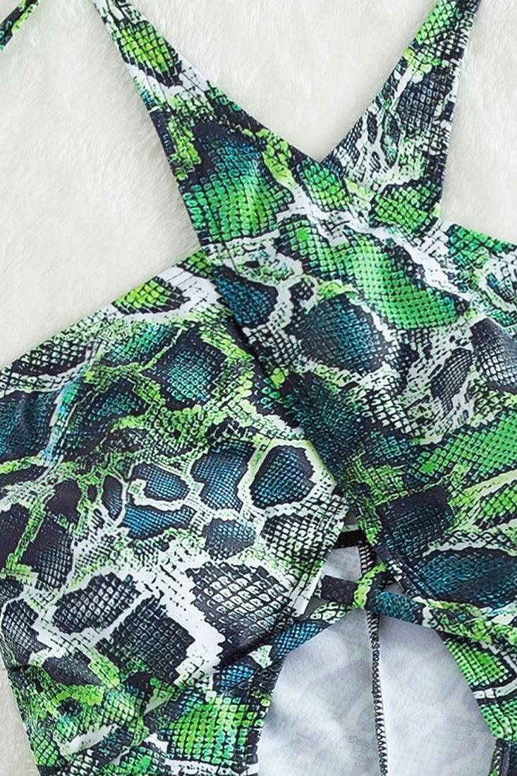 Sexy Green Snake 1pc Romper Swimsuit