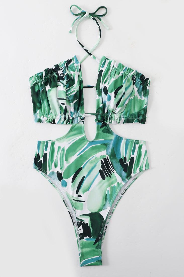 Sexy Green White Abstract Monokini