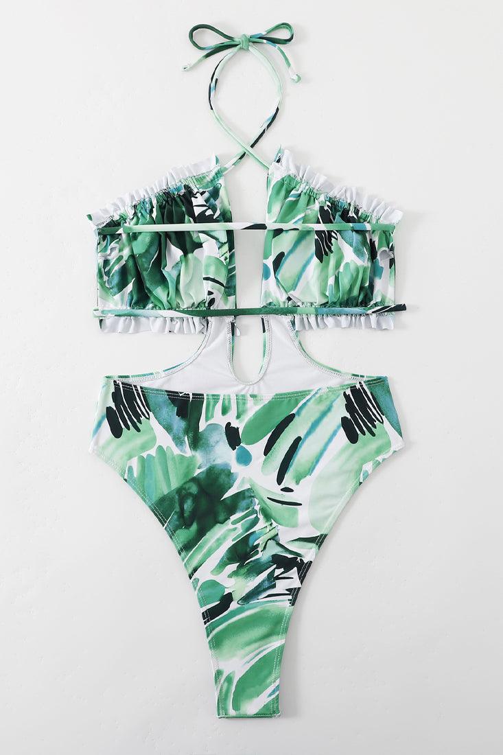 Sexy Green White Abstract Monokini