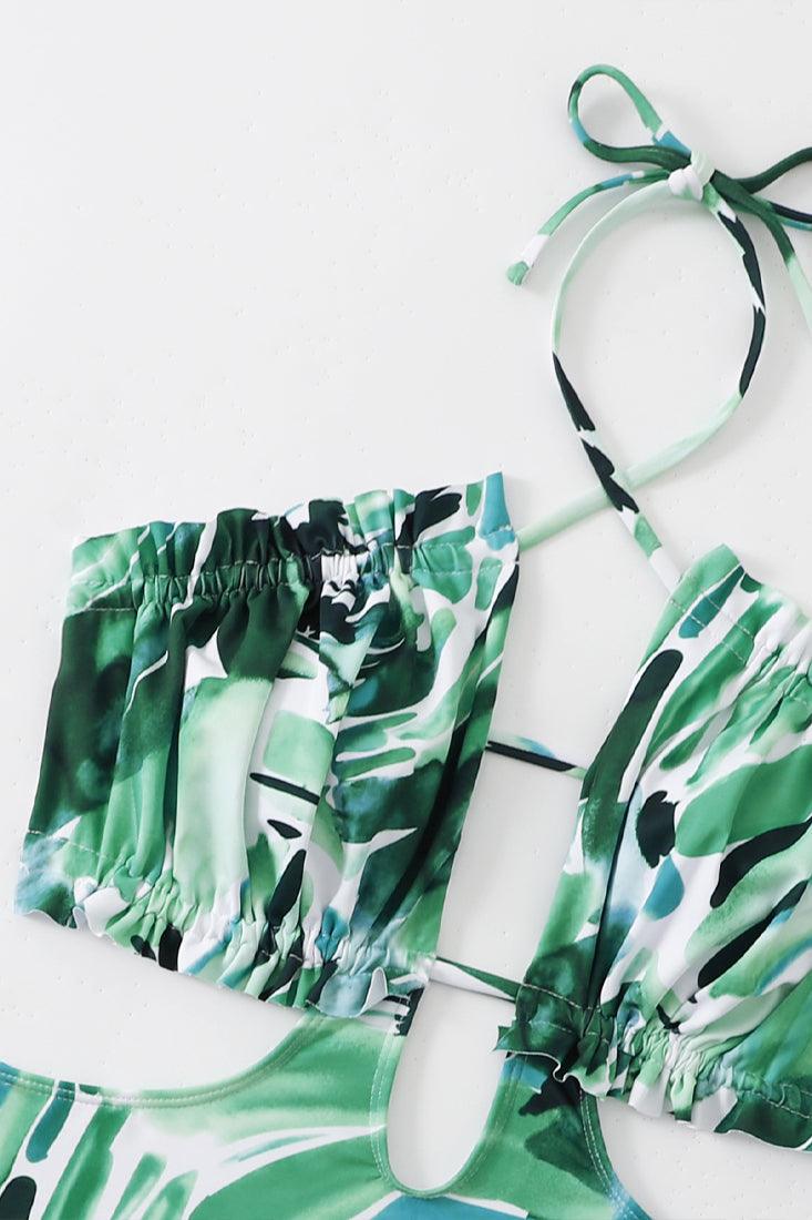 Sexy Green White Abstract Monokini