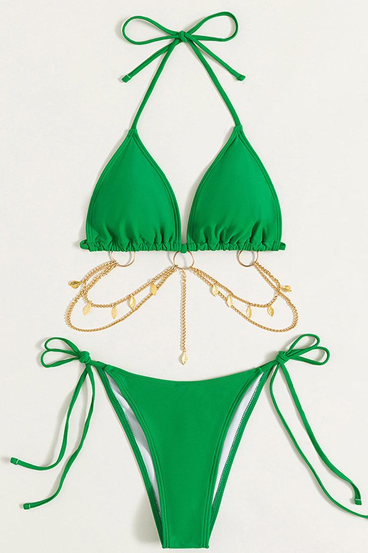 Sexy Kelly Green 2pc Bikini With Gold Chains