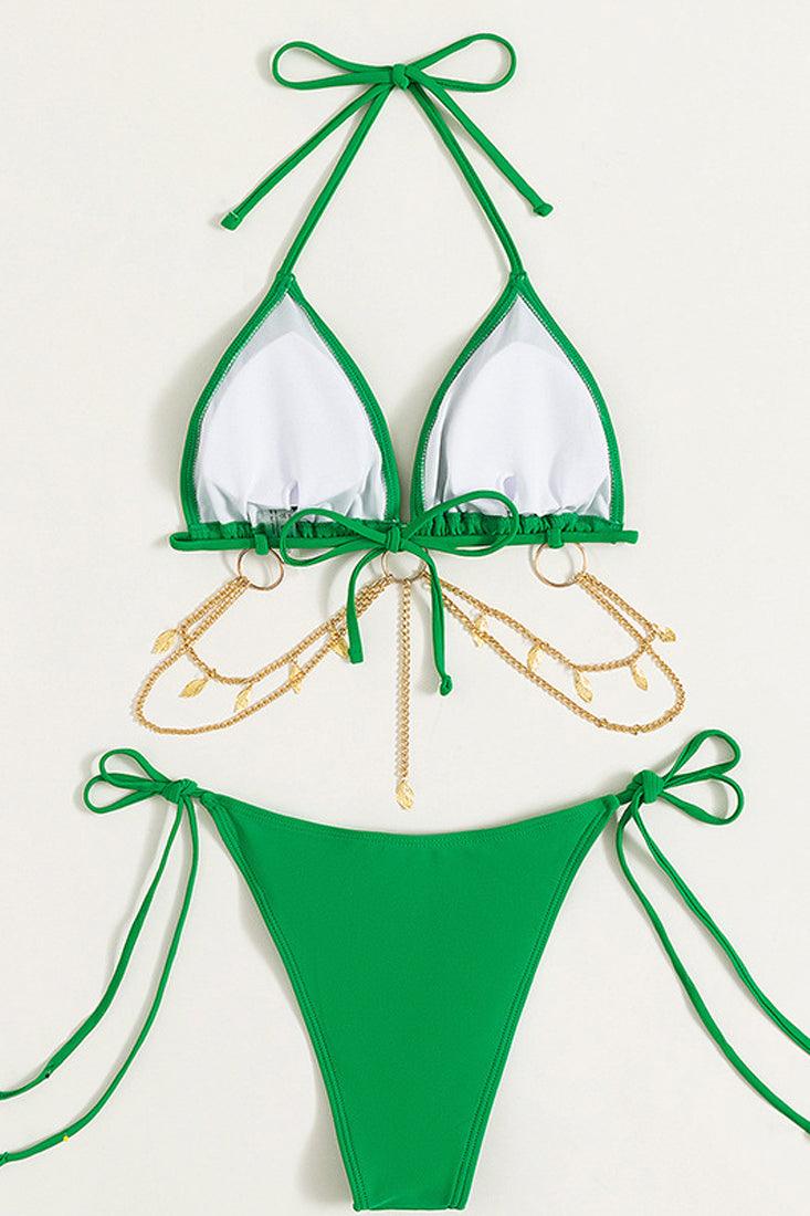 Sexy Kelly Green 2pc Bikini With Gold Chains