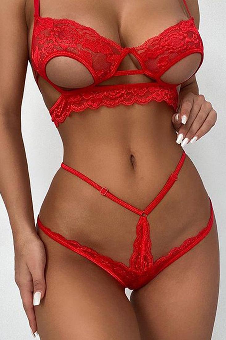 Sexy Lace 2pc Lingerie Set Thong Under Boob