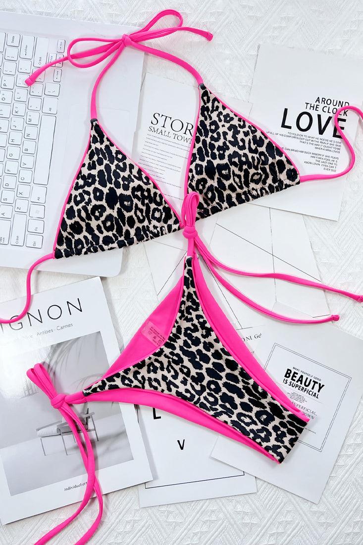 Sexy Leopard 2pc Cheeky Bikini With Prink Trim