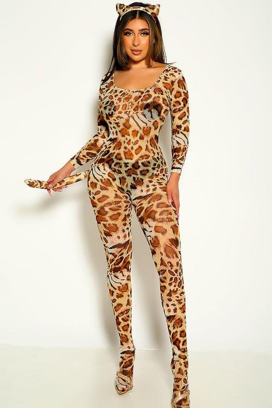 Sexy Leopard Jumpsuit 3pc Costume - Babewear