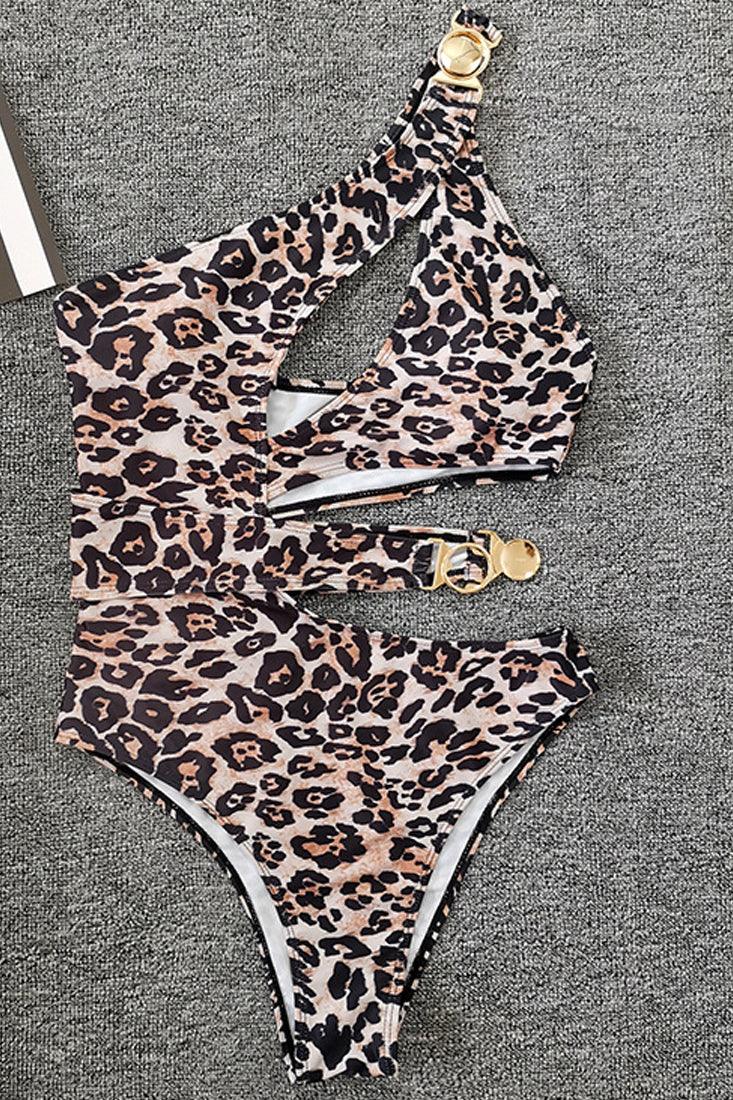 Sexy Leopard Print Asymmetric One Shoulder Monokini